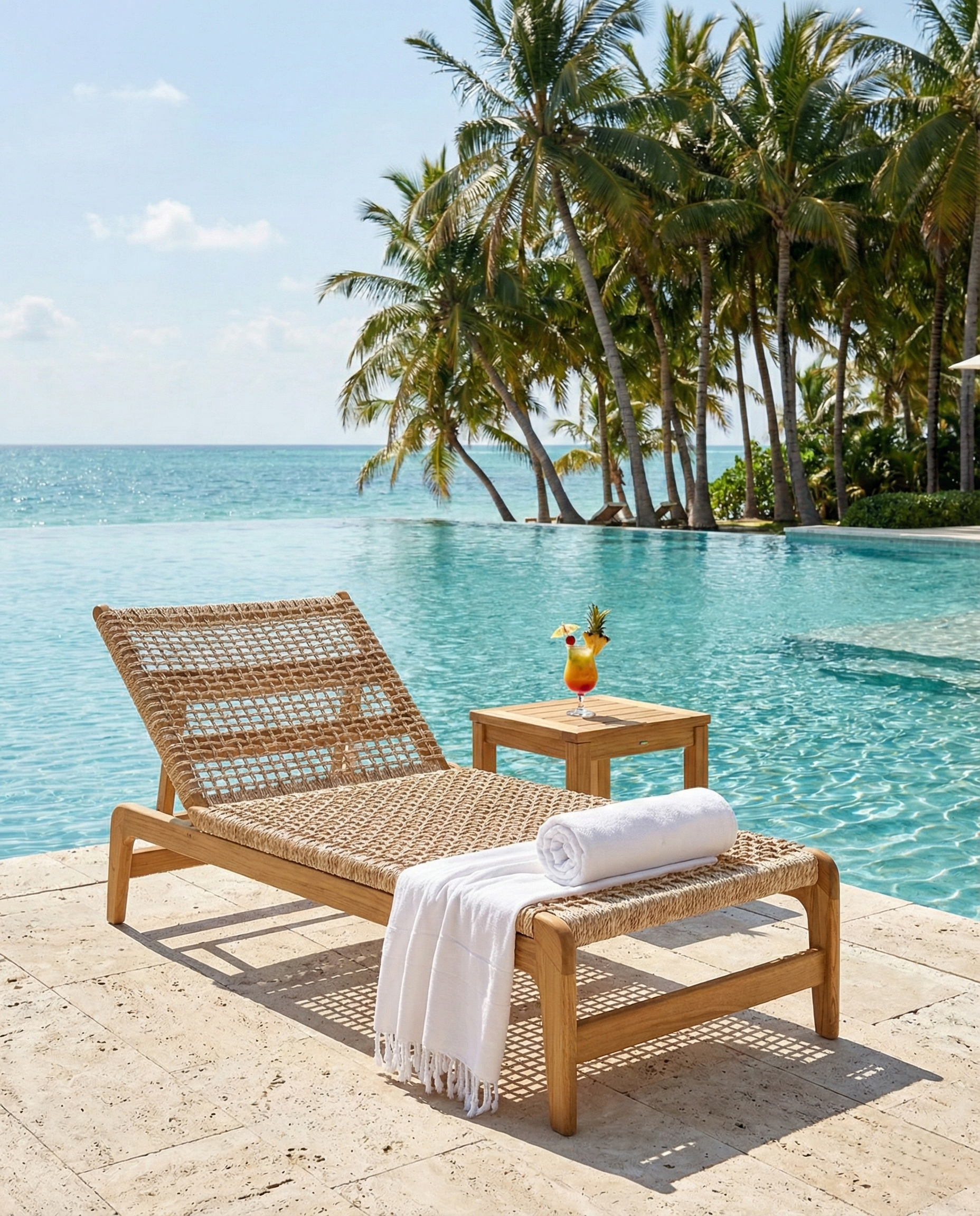 Hawai teak sun lounger designed for outdoor poolside use
